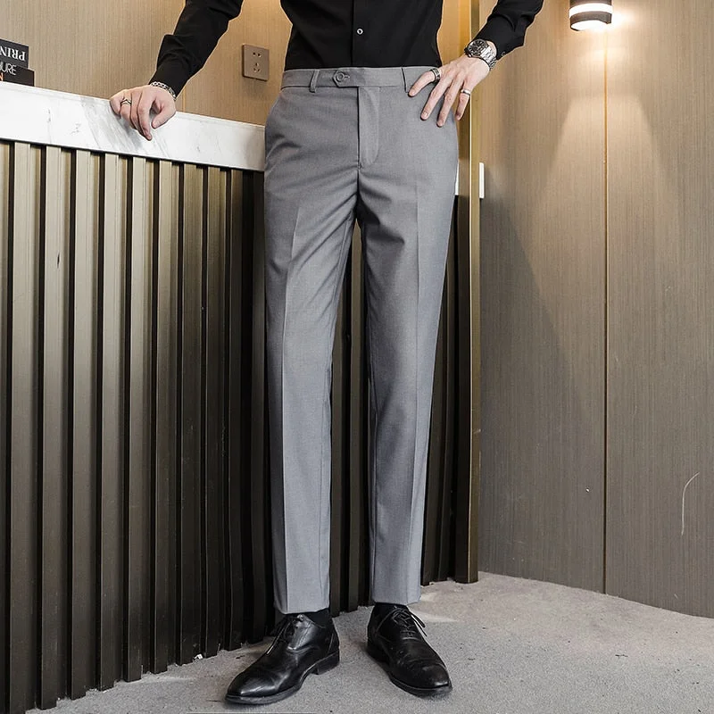 CINESSD   Men's Formal Office Business Suit Pants 16 Colour M-6XL Boutique Fashion Pure Color Thin  Wedding Dress Costume Male Trousers