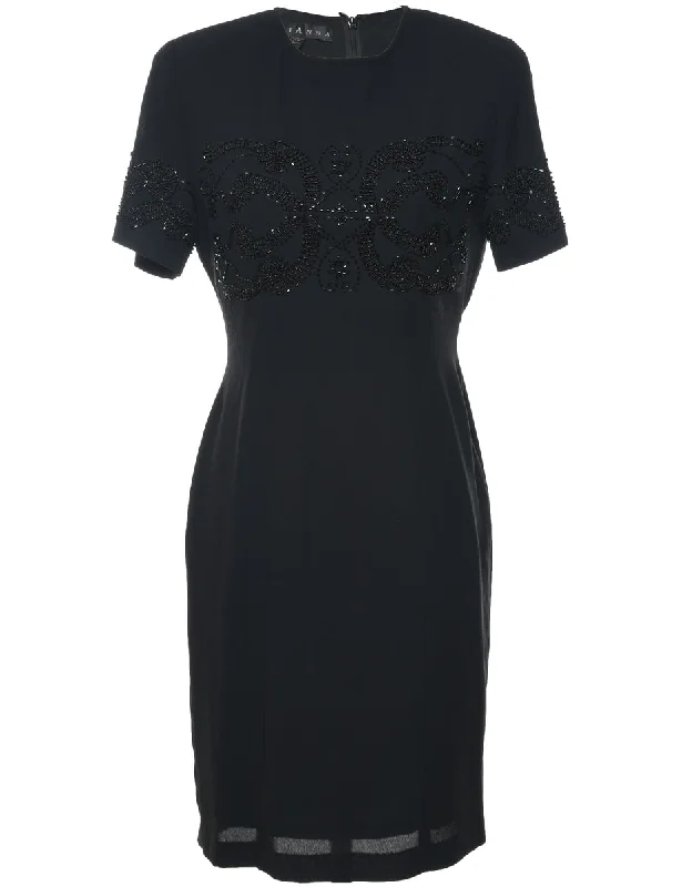 Beaded Black Sparkly Evening Dress - M Satin party dresses