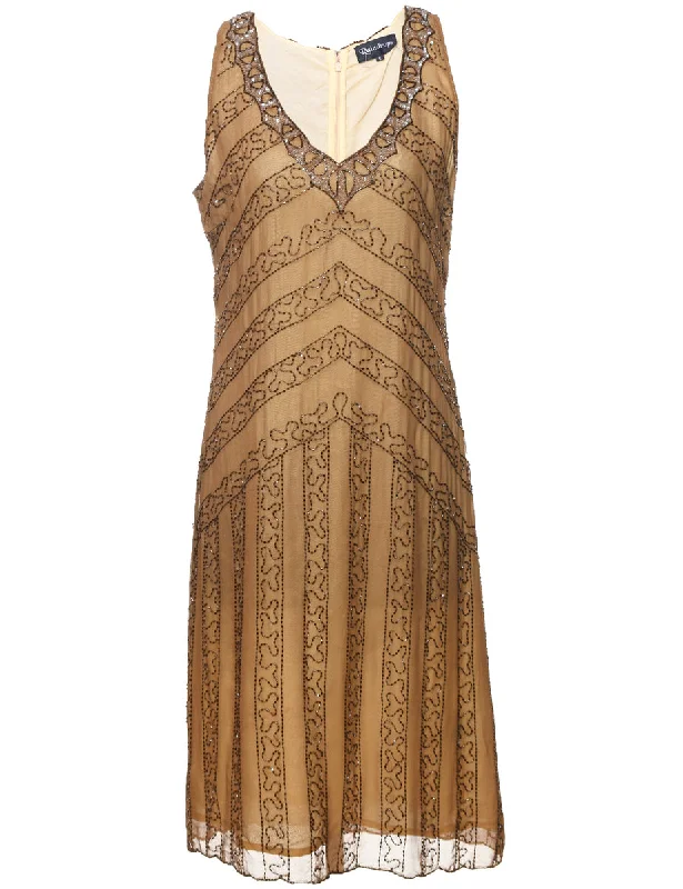 Beaded Bronze & Brown Sleeveless Evening Dress - M Sequin party dresses