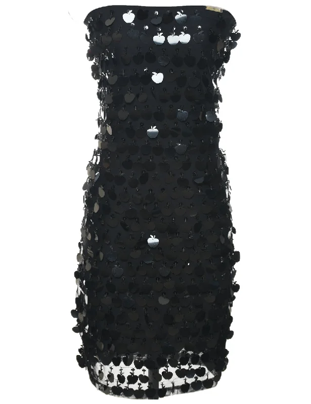 Strapless Black Sequined Evening Dress - M Lace party dresses