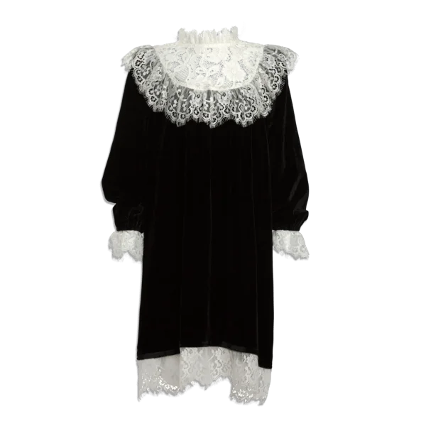 PETITE AMALIE BLACK WITH CREAM VELVET DRESS