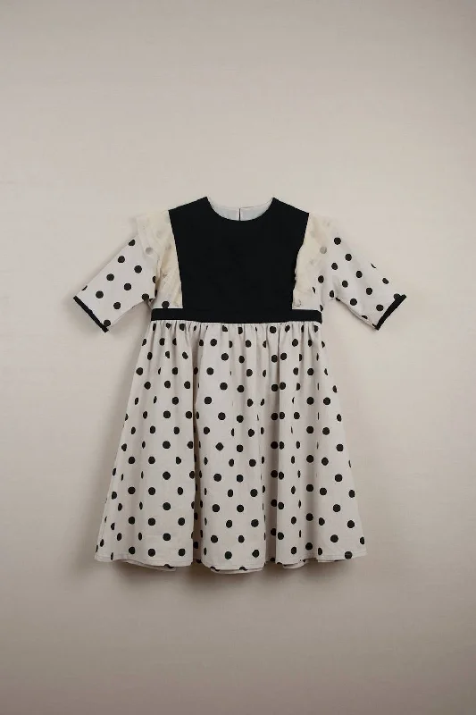 POPELIN GIRLS' BLACK POLKA DOT DRESS