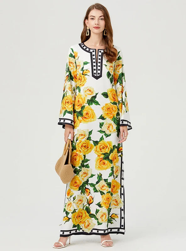 Retro Printed Long Sleeve Dress