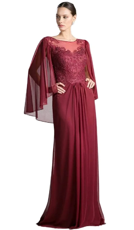 Ladivine OC0001 - Ornate Lace Sheath Dress With Sheer Cape