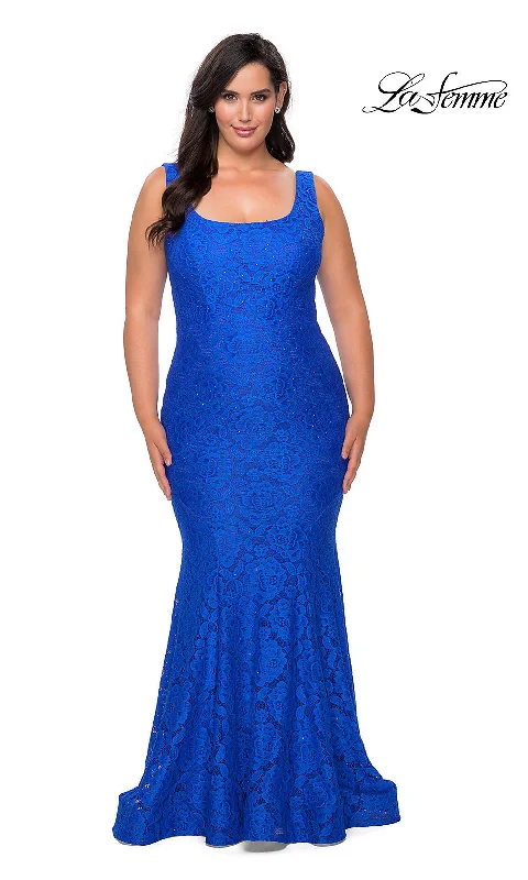 Plus-Size Long Lace La Femme Formal Mermaid Dress