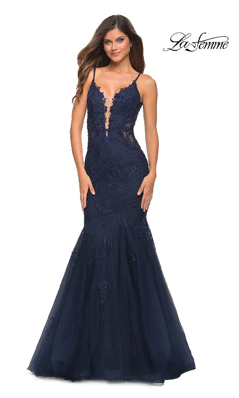 La Femme Lace Bodice Long Mermaid Prom Dress